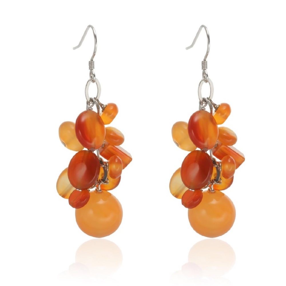 Carnelian Cluster Sterling Silver Drop Earrings